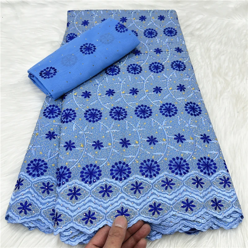 

5 yard With Scarf Swiss lace fabric Dry lace embroidery African 100% cotton fabrics Swiss voile lace Dubai style 18L1032002