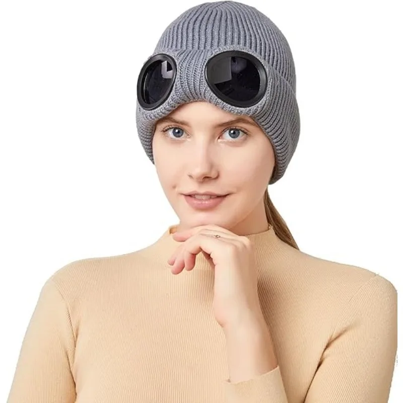Knitted Goggles Hat Windproof Warm Woolen Hats Elastic Soft Warm Anti-slip Ear Protection Unisex Bomber Hat For Men and Women
