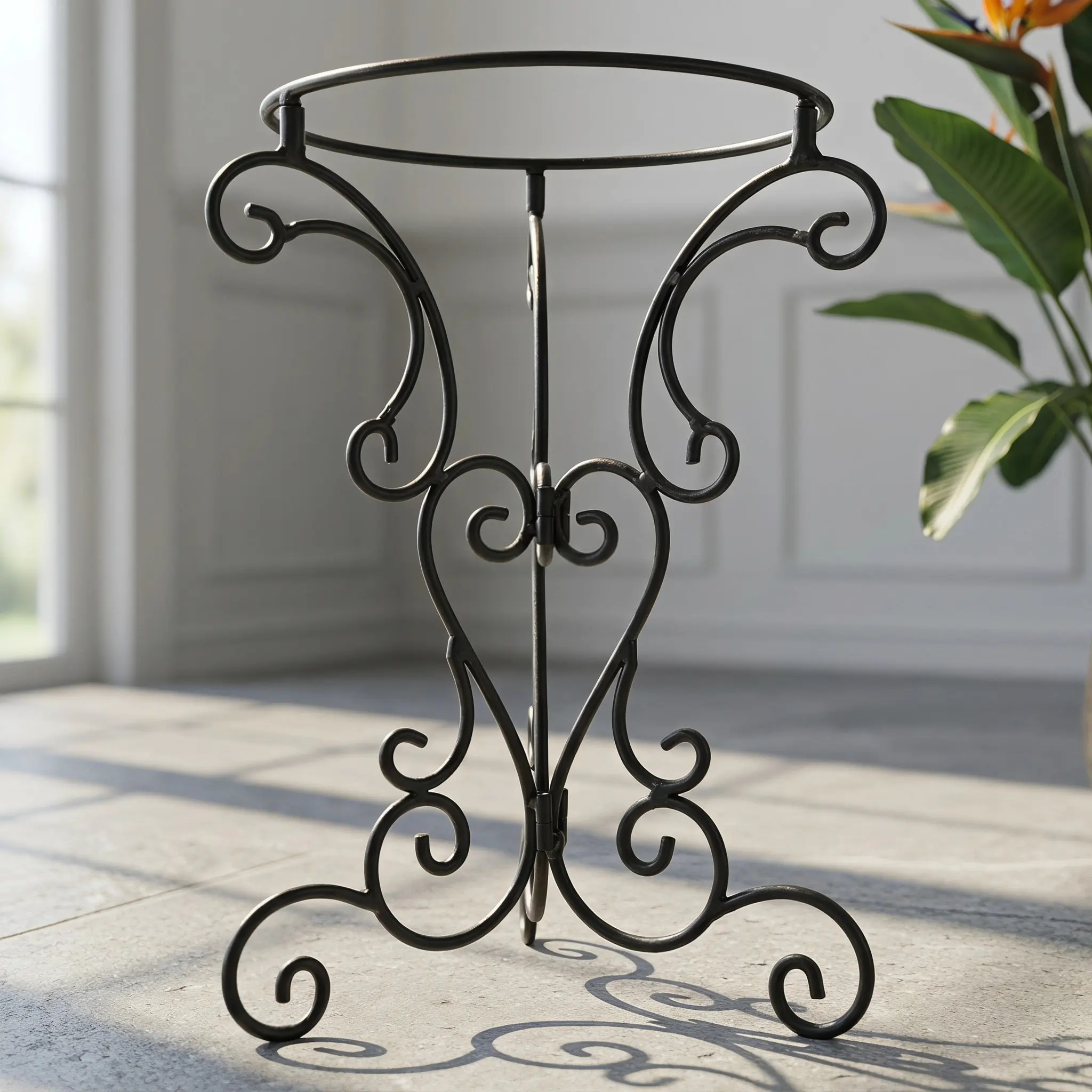 Metal Gazing Globe Stand Outdoor Garden Bird Bath Pedestal Wrought Iron Sphere Display Holder Flowerpot Base Bird Bath Pedestal