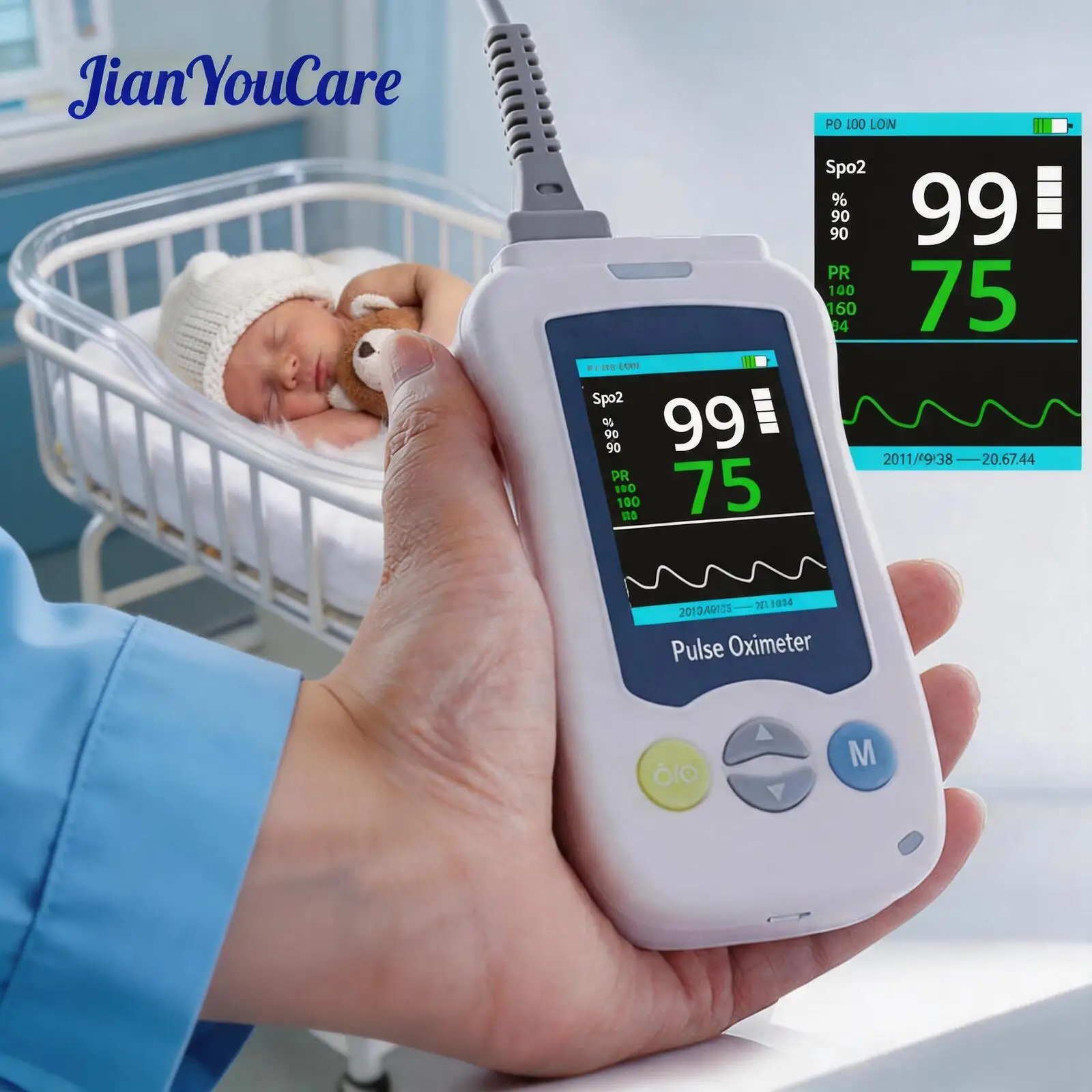 JianYouCare Handheld Pulse Oximeter SPO2 PR PI Heart Rate Monitor With Memory Adult Neonatal newborn Hospital Clinic Household