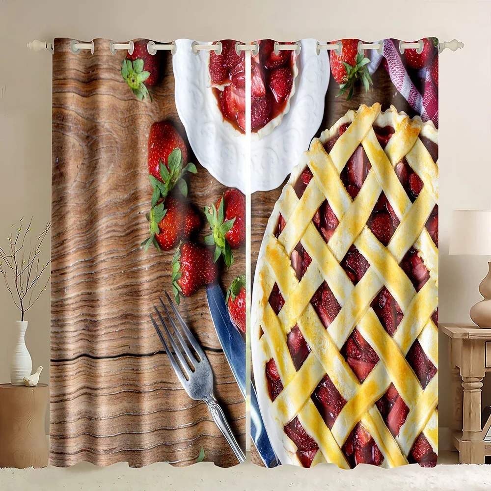 Strawberry Pie Window Curtains,Eating Food Themed Summer Season,Window Treatments 1 Panel for Living Room Bedroom Grommet Top