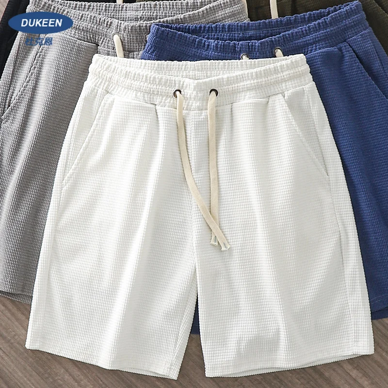 DUKEEN Waffle Shorts for Men 2024 Summer Loose Thin Casual Sport Pants Solid Color Elastics Waist Basketball Jort Men's Clothing