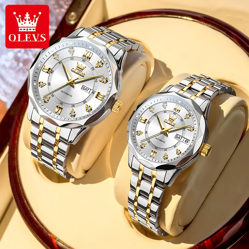 

OLEVS Couple Watch Luxury Brand Mechanical Watch Waterproof Watch Lover Gift Night Light Classic Date Week Clock His Her Watch