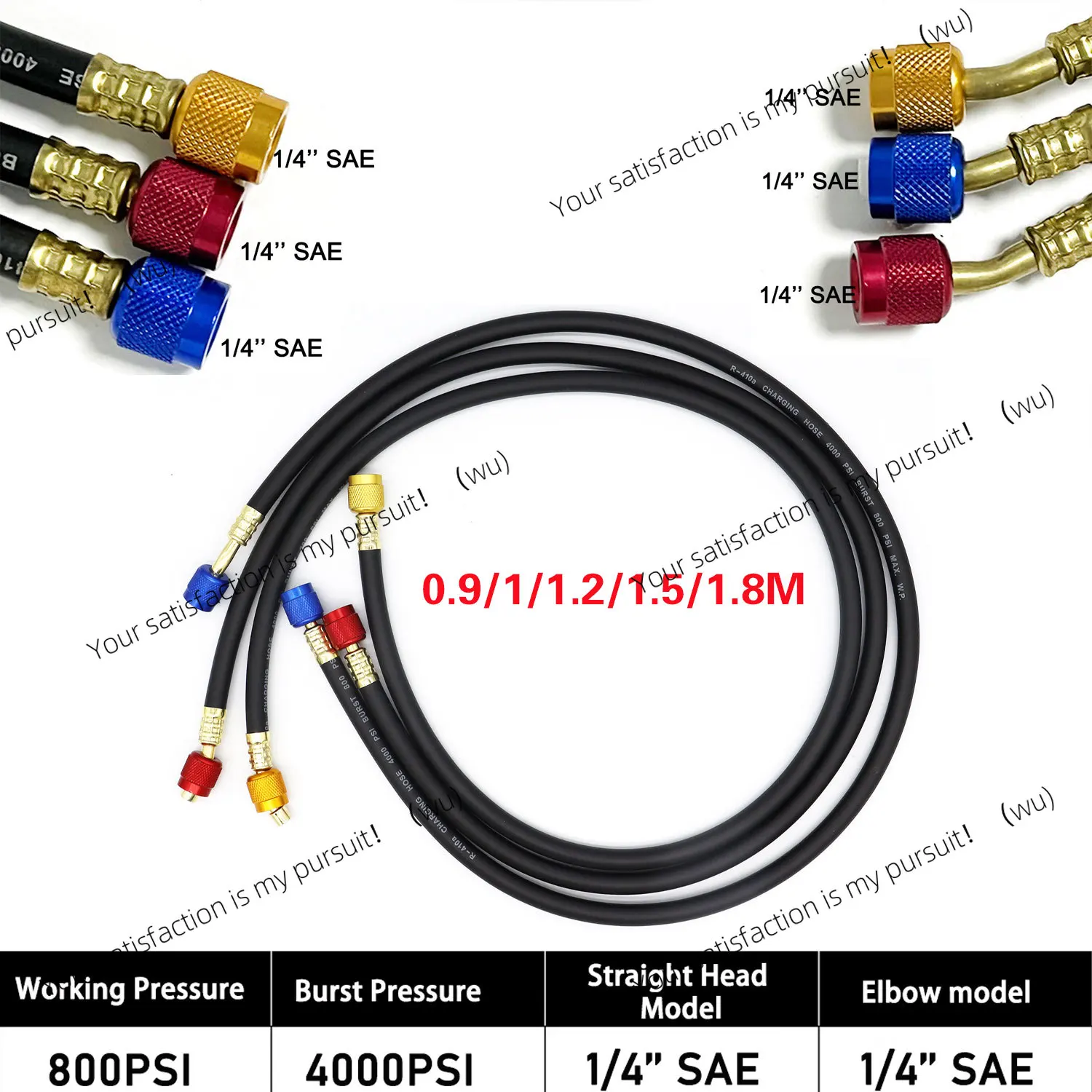 3PCS R410 Refrigerant AC Charging Hose 800-4000 PSI Working Pressure Fit HVAC Air Condition R134a R32 Refrigerant Manifold Gauge