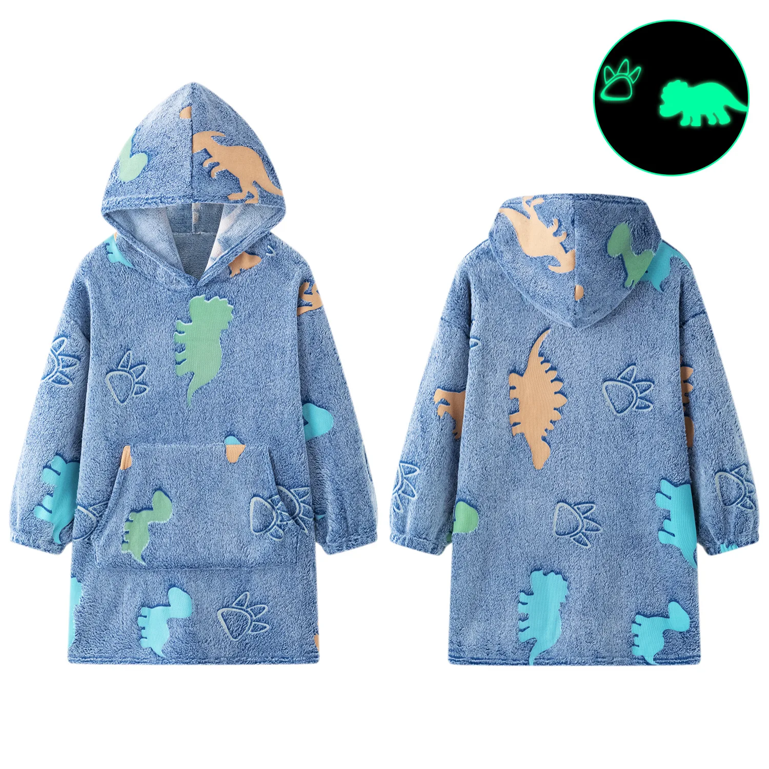 Winter Children Hooded Flannel Sweatshirts Boys Girls Cartoon Soft Night Glowing Hoodies Full Sleeve Autumn Pullover Kids Tops