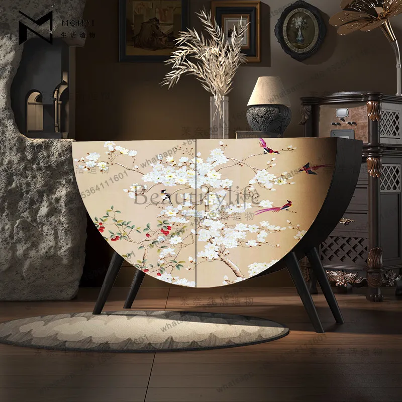 

Chinese style solid wood semi-round cabinet, bedroom end of bed, living room storage