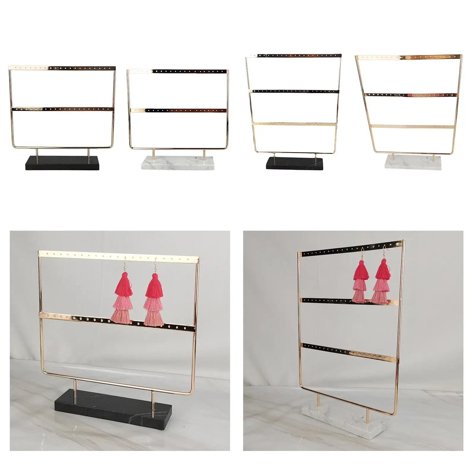 

-Standing Marble Base Jewelry Rack Metal Earring Display Numerous Holes for Vanity, Countertop Top, Easily Accessible
