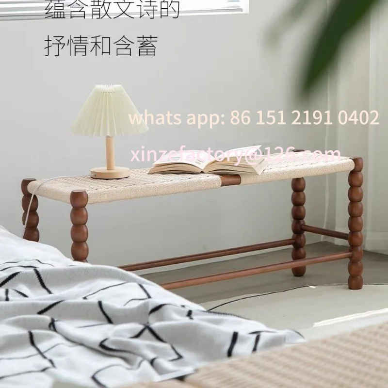 

Customizable ins medieval braided rope solid wood bench creative bedside stool home entrance retro shoe changing stool
