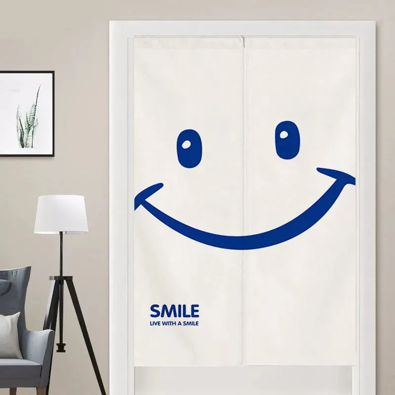 VIKAMA Klein Blue Smiley Face Türvorhang – einfacher Trennvorhang für Schlafzimmereingänge, Trennvorhang für Badezimmer und Küche