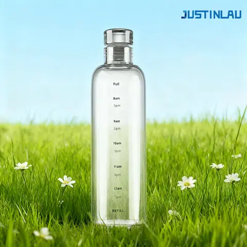 300-1000ml transparent glass bottle borosilicate glass Portable office water cup Drinking time scale prompt Travel essentials