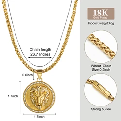 stainless steels Lion's Head Pendant Necklace, hip-hop style,Titanium Steel Gold Plated Rhinestone,fashion accessories for him
