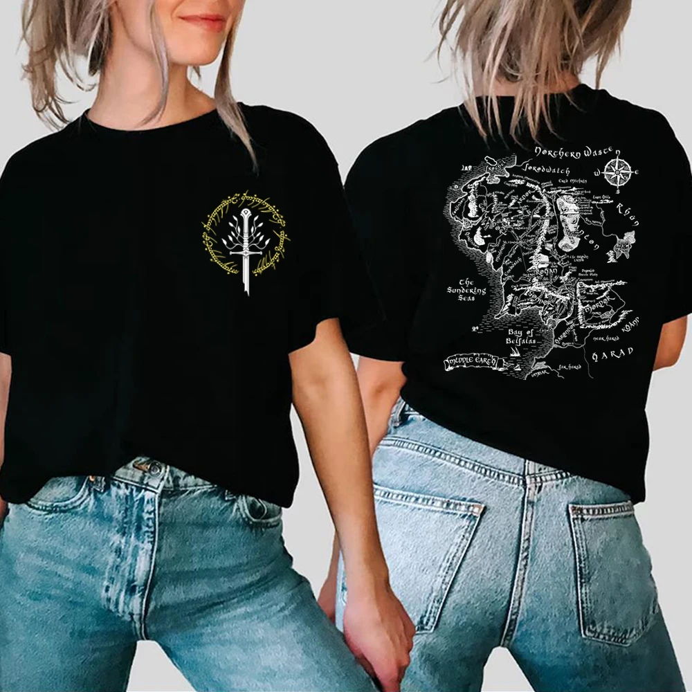 Middle Earth Map T-shirt Second Breakfast Club LOTR Middle-Earth Fan Merch Tolkien The Shire Shirt LOTR Fantasy Book Lover Gift