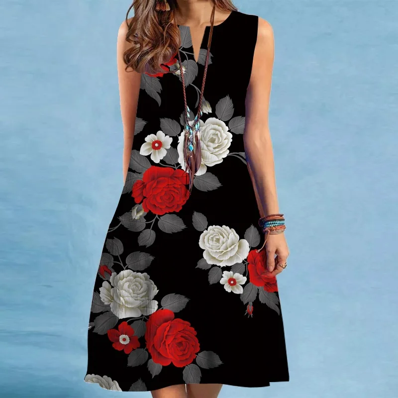 Summer n Damen Dr Cross-Border Independent Station V-Ne Svel Sexy Print Midirock Hohe Taille Gestrickte Pol...