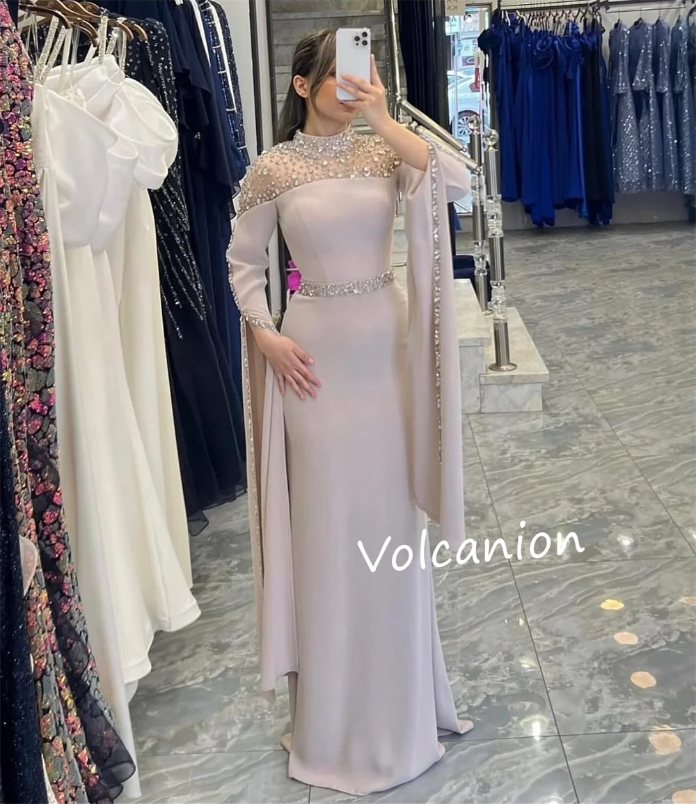 Abiti lunghi con colletto alto a trapezio con paillettes in jersey personalizzato Occasioni su misura Prom Squisito scintilla formale