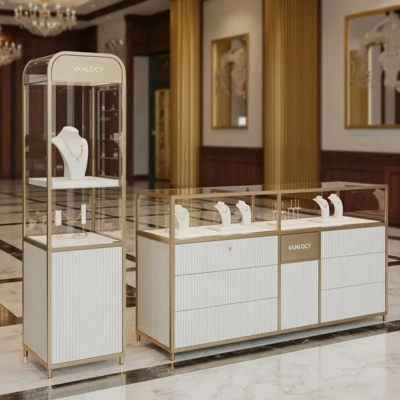 custom.Stainless Steel Jewelry Display Round Display Cabinet Custom Factory High-End Glass Display Counter