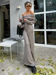 Fashion Off Shoulder Knitted Maxi Dress Women Autumn Winter Elegant Chic Solid Long Sleeve Bodycon Dresses Streetwear Vestidos