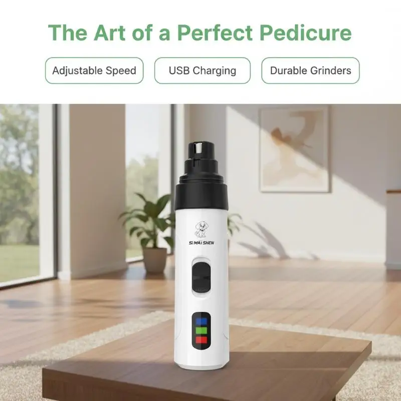 Electric Pet Nail Grinder Painless Low Vibration Dog Cat Nail Trimmer with Replacement Heads for Daily Pet Grooming