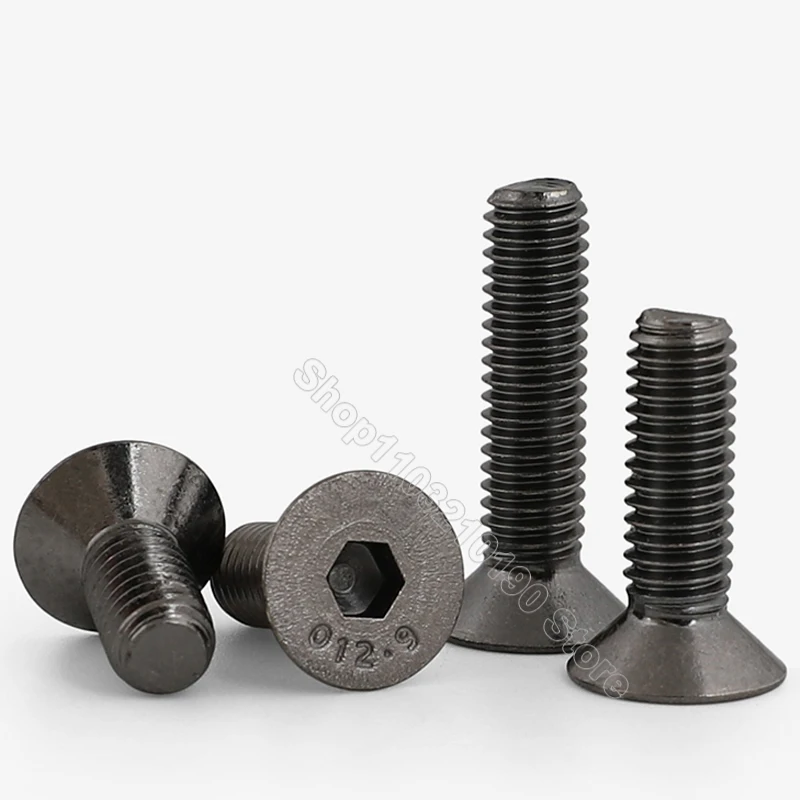 

5-10Pcs Black M2 M2.5 M3 M4 M5 M6 Grade 10.9 Bolt Allen Hexagon Hex Socket Flat Head Countersunk Screw Furniture screws L=3-50mm