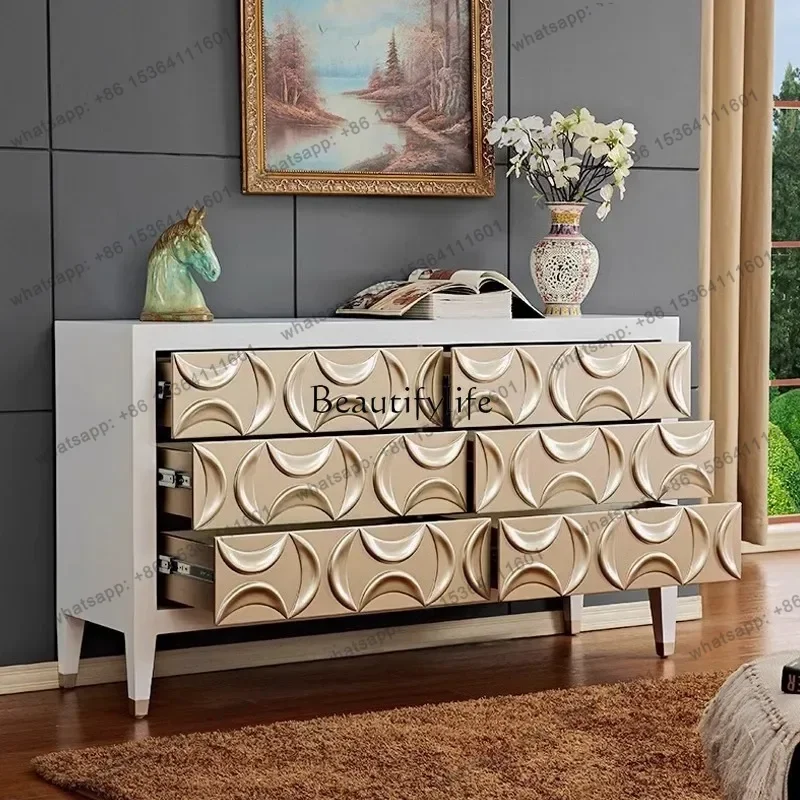Customization LAmerican living room entrance cabinet design neoclassical white solid wood three-dimensional carved European side