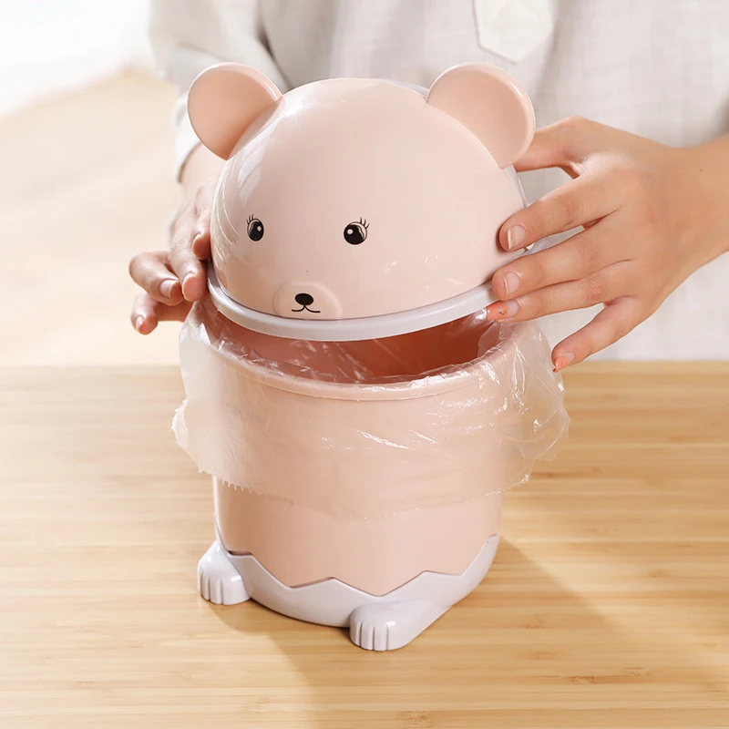 Desktop Trash Can Mini Cute Plastic Panda Flip-top Paper Basket Storage Bucket With Lid Table Debris Bucket Home Clean Dustbin