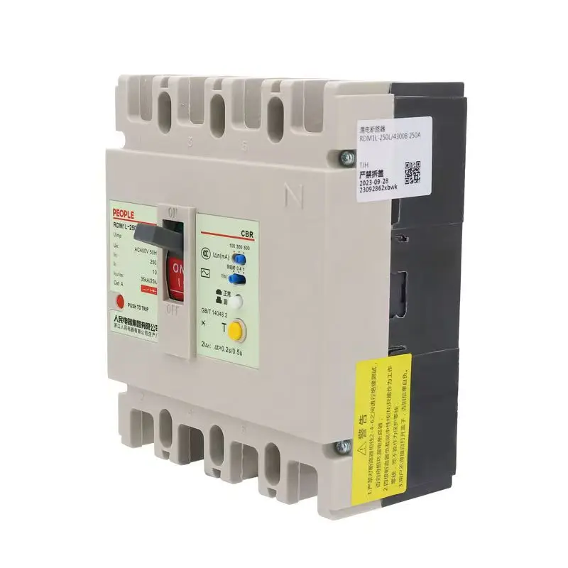 People's Electric RDM1L 630A Leakage Circuit Breaker 250A 3 Phase Four Line Residual Current Breaker