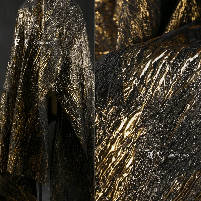 Jacquard Fabric Black Gold Creative Retro Heavy Texture Clothing Design Wholesale Cloth Apaprel Sewing Diy Meters Material
