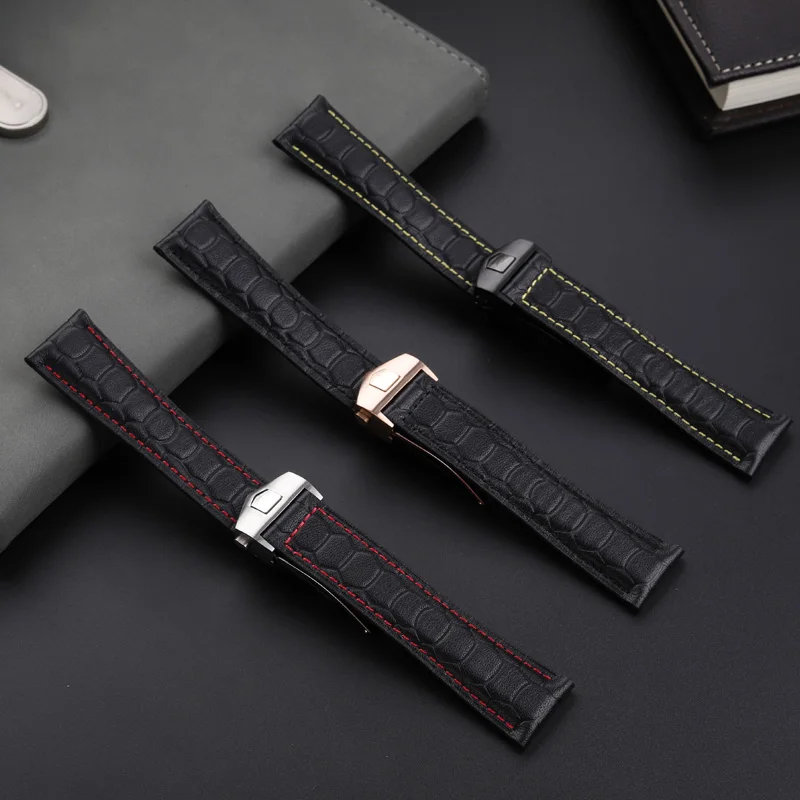 สายนาฬิกาหนังแท้ 22 มม.สําหรับ tag heuer Carrera Monaco F1 CAZ5080 CAZ201E ผู้ชายพับหัวเข็มขัดสร้อยข้อมือ