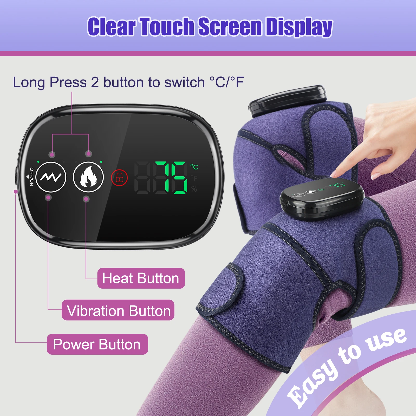 Wireless Knee Pad Heating Knee Massager Joint Vibration 3 in 1 Shoulder Elbow Brace with Digital Display Controller