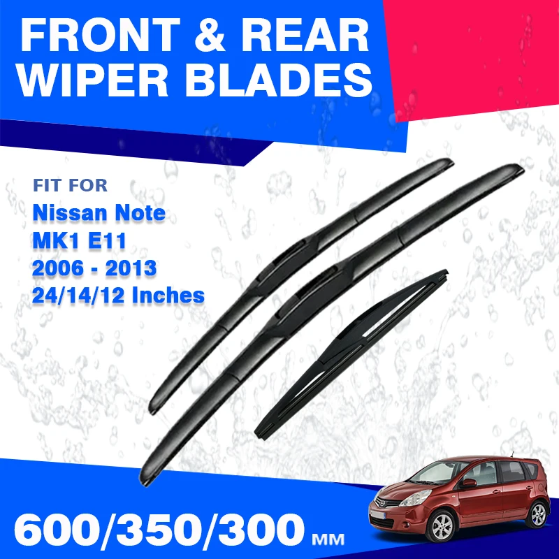 For Nissan Note MK1 E11 2006 - 2013 Front Rear Windshield Wiper Blades Windscreen Car Accessories 2007 2008 2009 2010 2011 2012