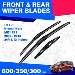 For Nissan Note MK1 E11 2006 - 2013 Front Rear Windshield Wiper Blades Windscreen Car Accessories 2007 2008 2009 2010 2011 2012