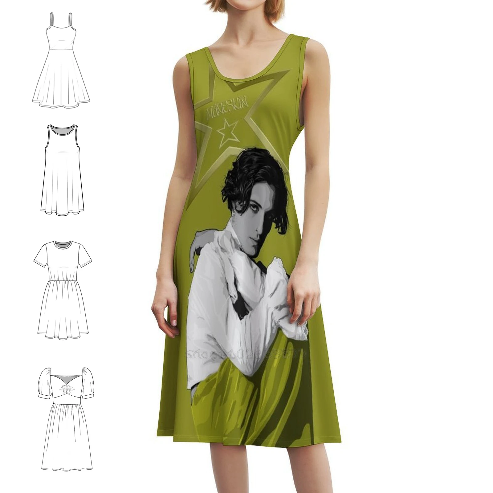 Maneskin-Damiano David 1 Vintage Bohemian Dress Puff Sleeve Or Sleeveless Options For Women Dress Maneskin Damiano David Music