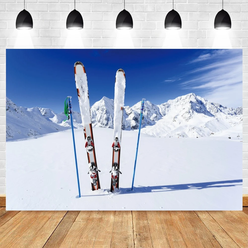 Ski Resort Scene Photography Backdrop Winter Blue Sky White Cloud Forest Natural Landscape Photographic Background Photo Props
