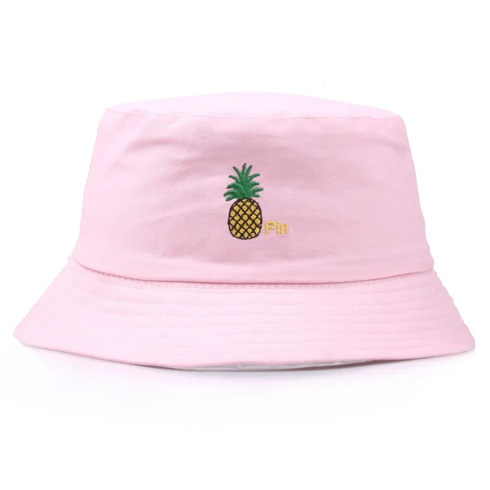 

Double Sided Pineapple Embroidery Bucket Hat Wide Brim Reversible Sun Hat for Beach Summer Cute Fruit Design