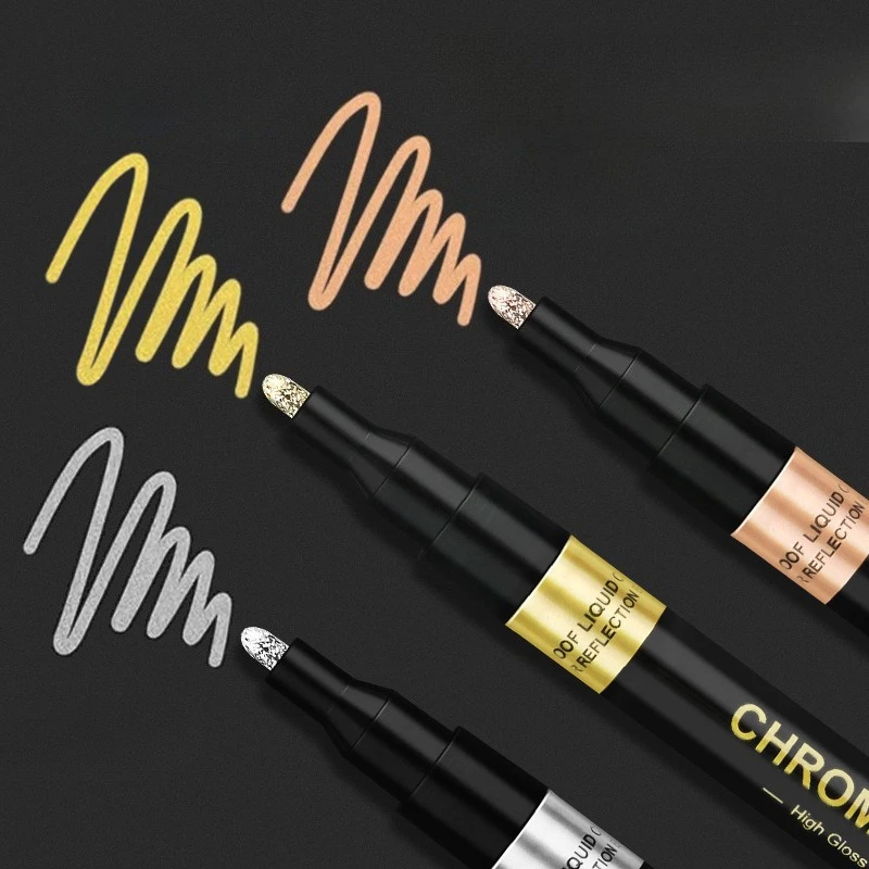 2/3mm Mirror Chrome Markers Pen Gold Silver Copper Paint Metallic Craftwork Pen For Rock Ceramic Glass Model