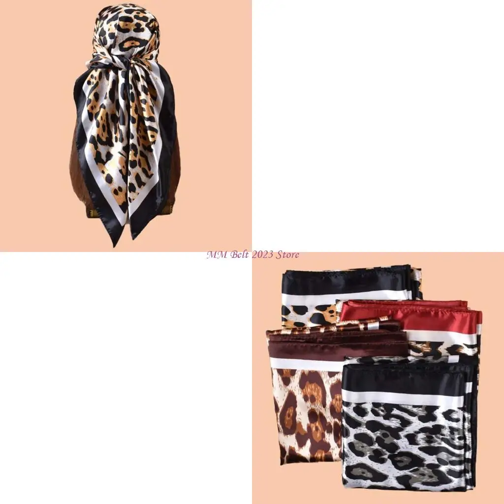 

49ME Многоцелевой квадратный шарф с леопардовым дизайном Мягкий дышащий шарф на шею из полиэстера