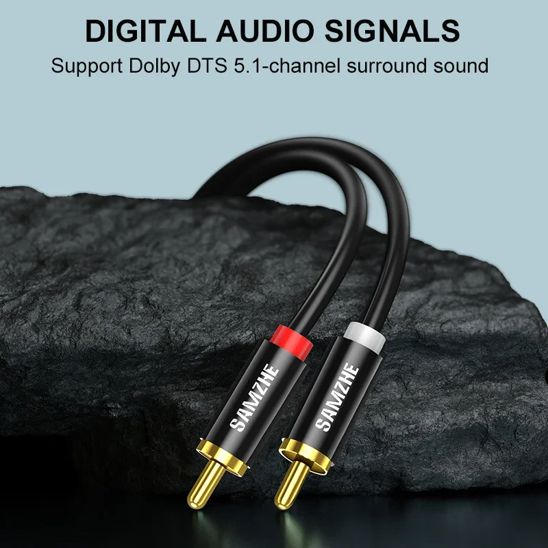 SAMZHE สายสัญญาณ RCA ขนาด3.5มม. ถึง RCA สายออดิโอ3.5มม. สายแจ็ค2RCA ตัวผู้แยกสาย AUX สำหรับ TV PC เครื่องขยายเสียงลำโพงดีวีดี