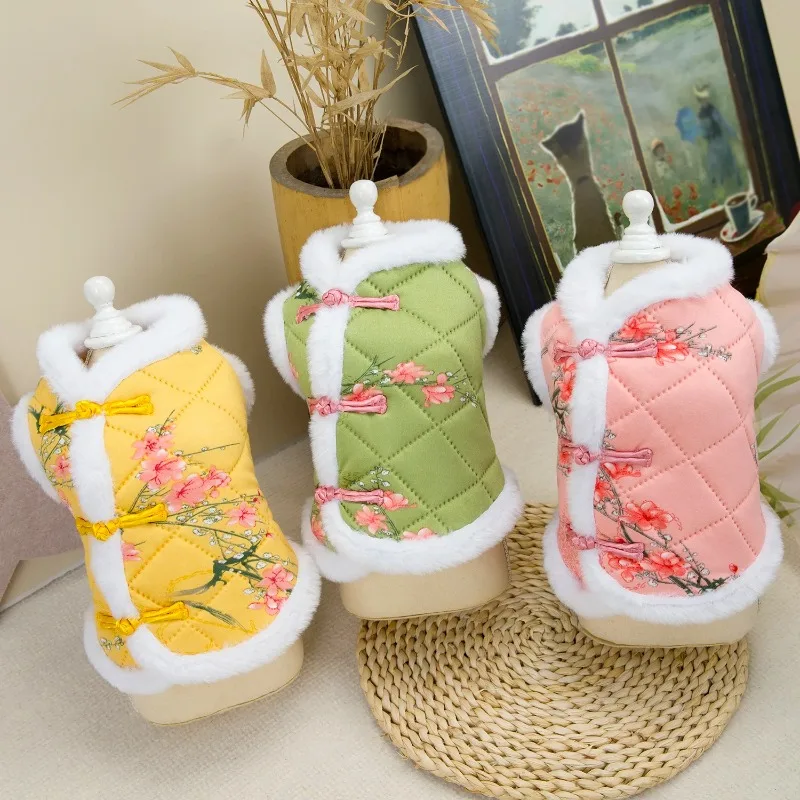 السنة الجديدة النمط الصيني كلب تانغ دعوى الدافئة سترة الحيوانات الأليفة الملابس مهرجان الكلاب الصغيرة الشتاء سترة الكلب زي وتتسابق