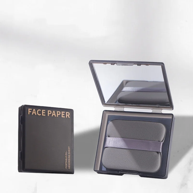 100 pezzi di carta assorbente per olio facciale al carbone di bambù con specchio e soffio per trucco kit di strumenti per il controllo dell'olio per la cura rinfrescante del viso portatile