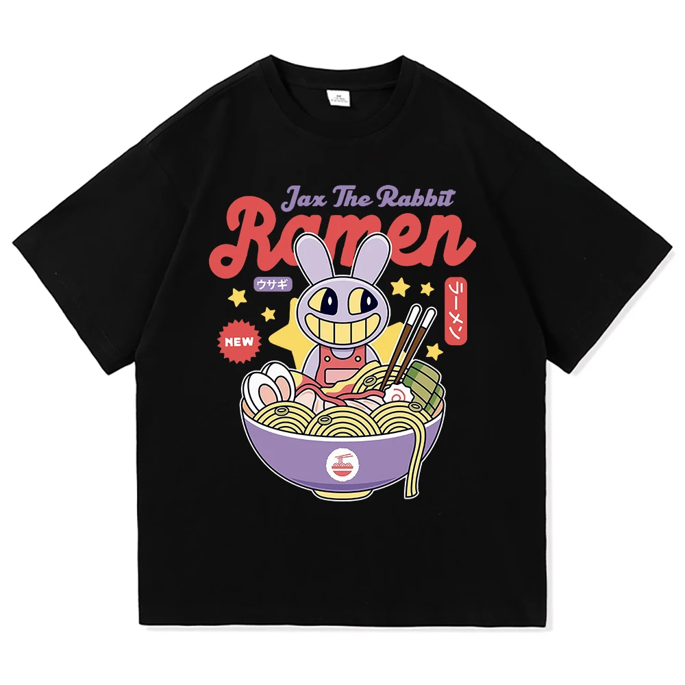 The Amazing Digital Circus Jax Ramen T Shirt Fashion Men Funny Caine Pomni T-Shirt Unisex Cute Rabbit Noodles Cotton Tees Shirts