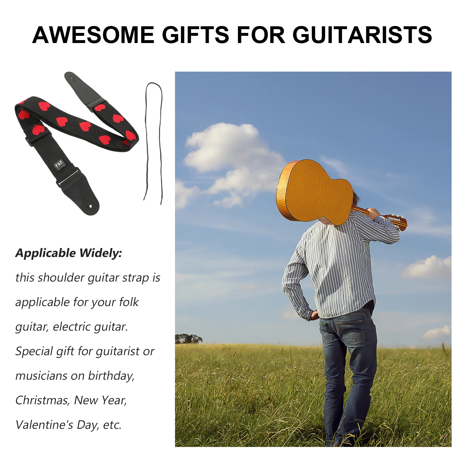 

Guitar Straps Acoustic Heart Red Ukulele Bass Padded Men Guuitar