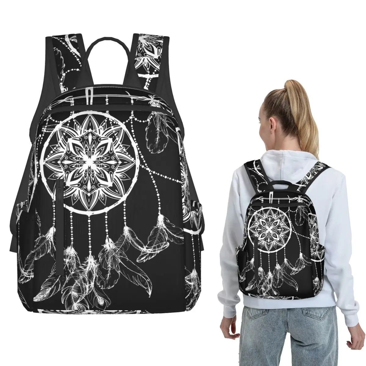

Ethnic Eagle Feathers Dreamcatcher Backpack Daypack Kids BookBag School Bag Shoulder Bags for Men Women