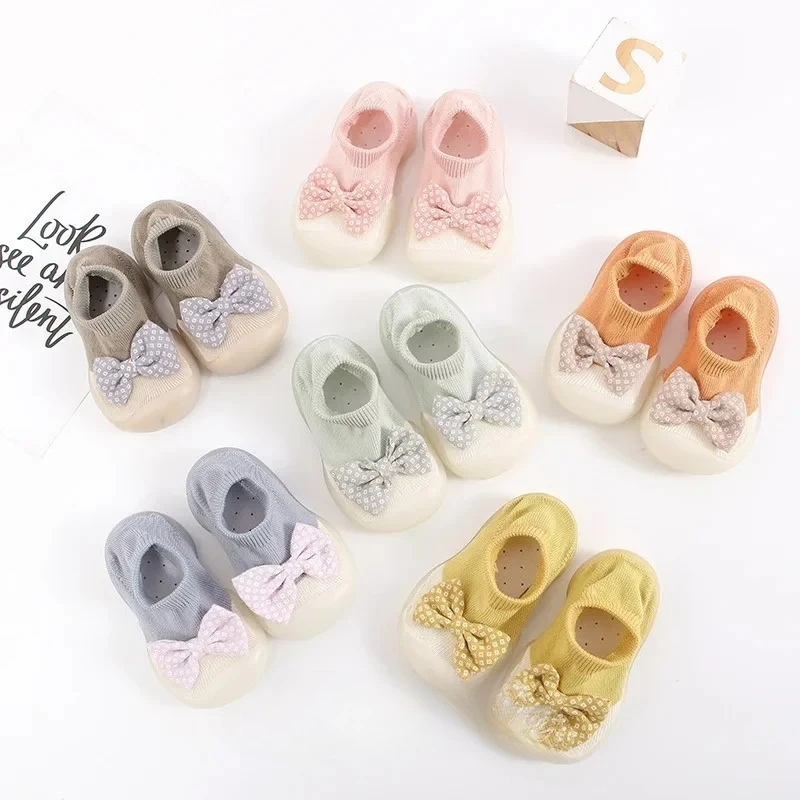 

Kids Anti-slip Shoes Bow First Walkers Toddler Shoes Baby Girl Rubber Non-slip Floor Socks Baby Boy Indoor Socks Infant Shoes