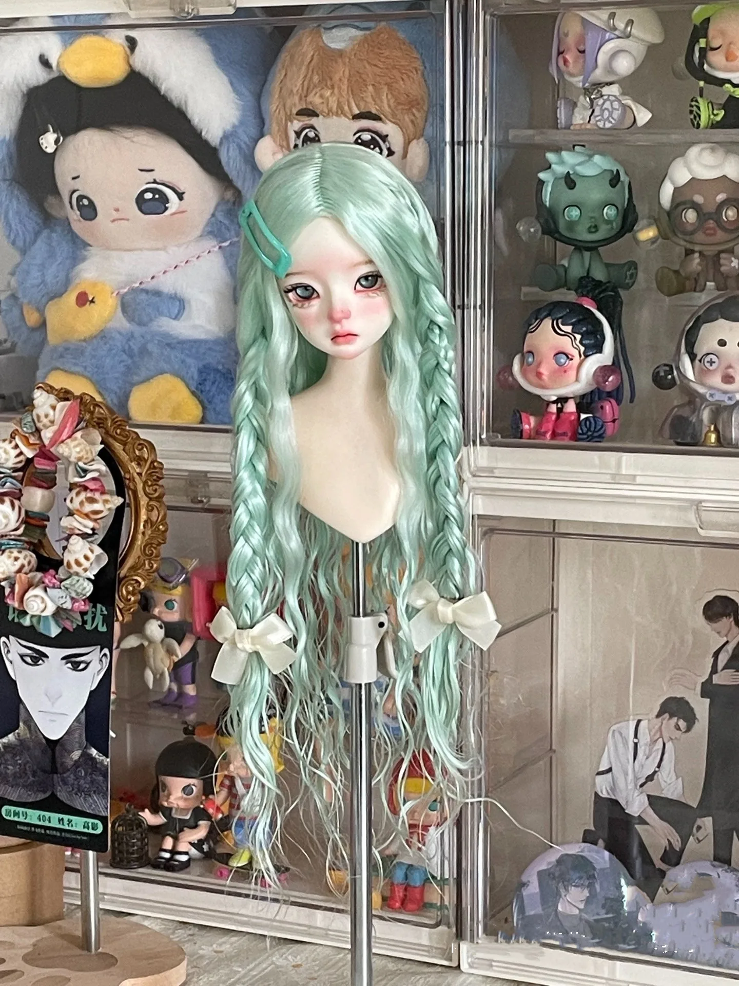 

Firefly green double braid batch hair 1/4 1/6 BJD doll mohair wig doll hair free shipping​