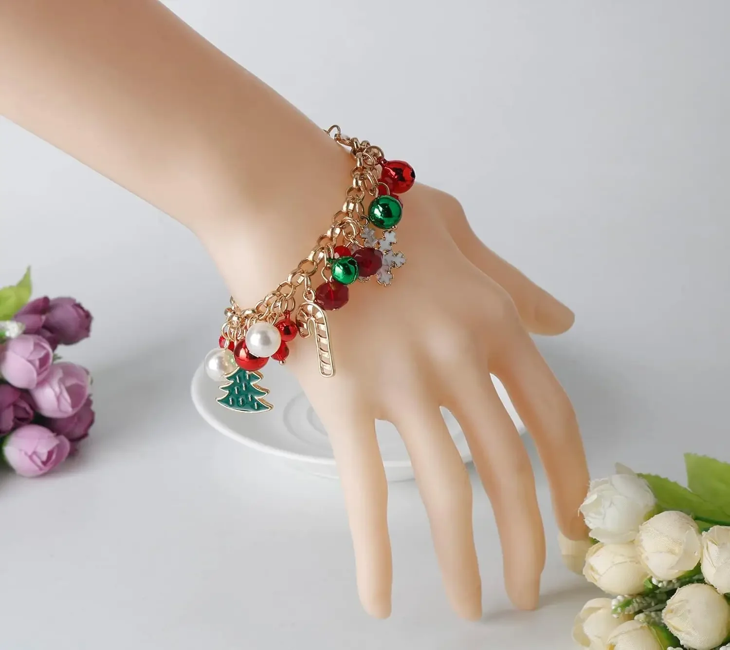 Popular Green Crystal Round Beaded Bracelets Tree Snowman Tassel Bracelet for Women Christmas Party Jewelry Gift image 4