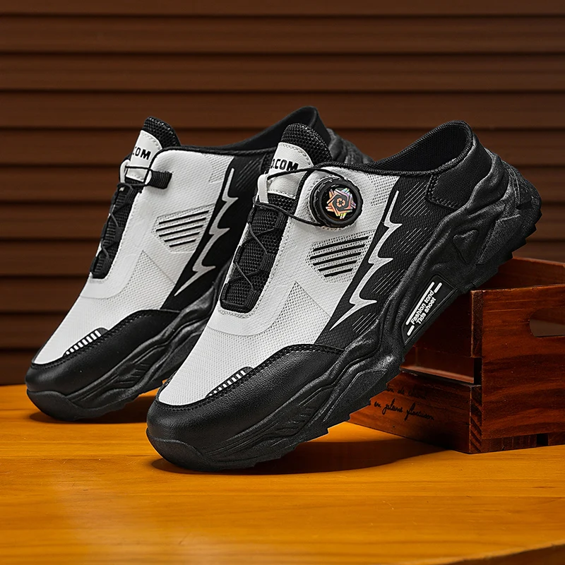 Men's Korean Casual Breathable Casual Shoes Summer Soft-Sole Anti-Slip Youth Half-Slippers Rotating Shoelaces Sports Tide Shoes