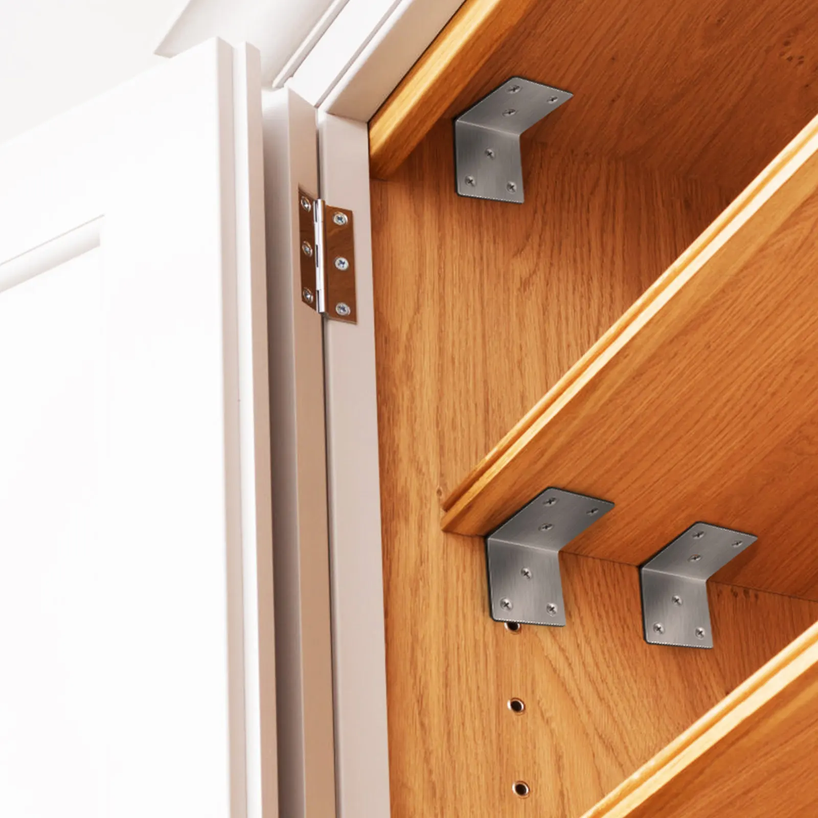 1Set Corner Brackets Set Iron Chrome Coated Rust Proof for Wood Furniture Repair Shelves Tables Beds Screws Included