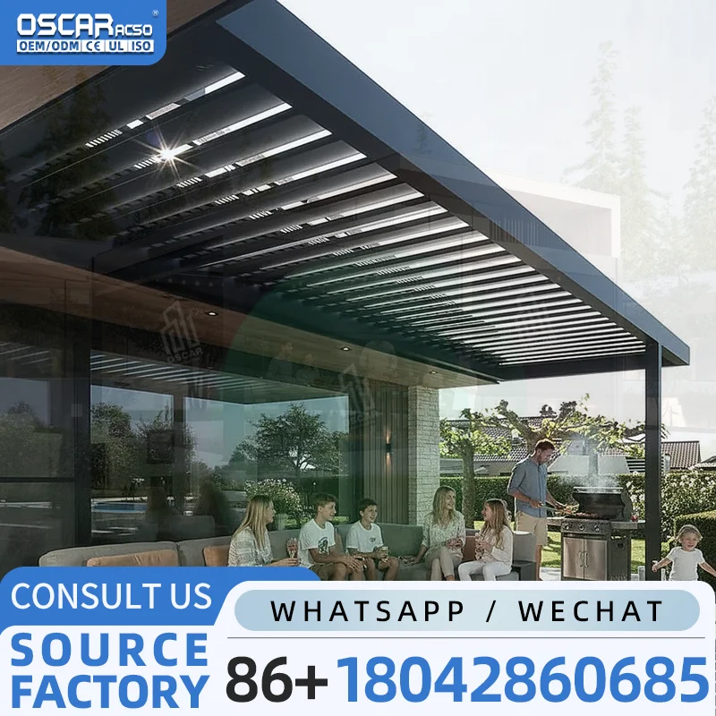Outdoor Bioclimatic Waterproof UV Block Motorized Louvered Aluminum Pergola for Garden Patio Backyard Luxury Elegant Shade Struc