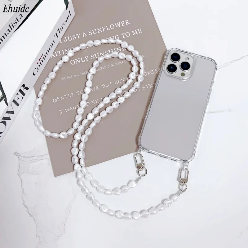 Luxe Parelketting Crossbody Strap Schokbestendig Case voor iPhone 17 Pro Max 16 14 13 12 Mini 11 15 Plus Lanyard Acryl Clear Cover