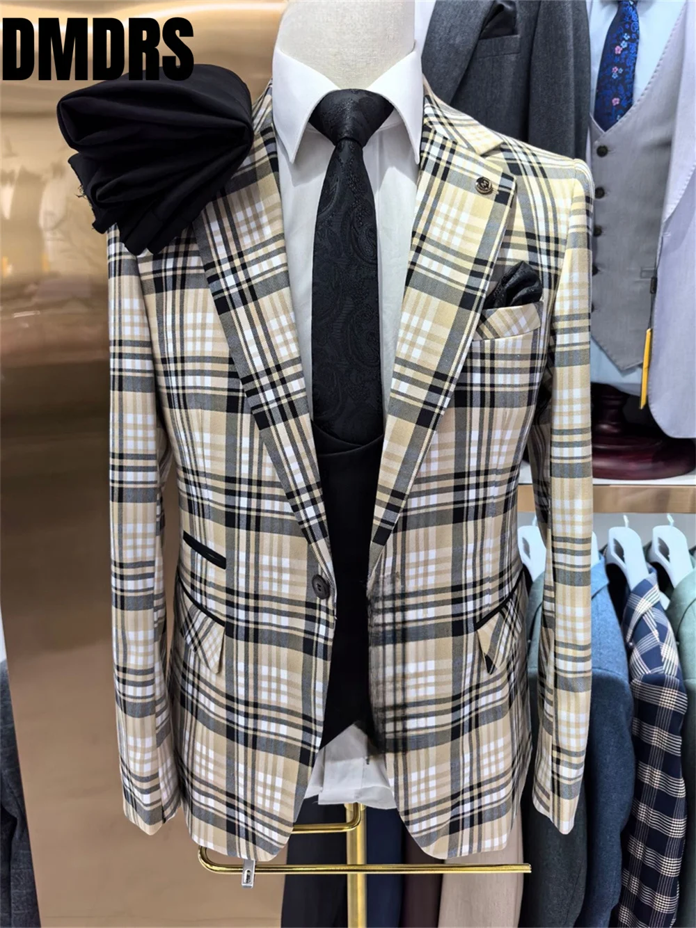 Élégant ensemble de blazers imbibés pour hommes, pantalon de glaçure, plaid classique imbibé, beau mariage, fête d'hôte, réunion de bureau formelle