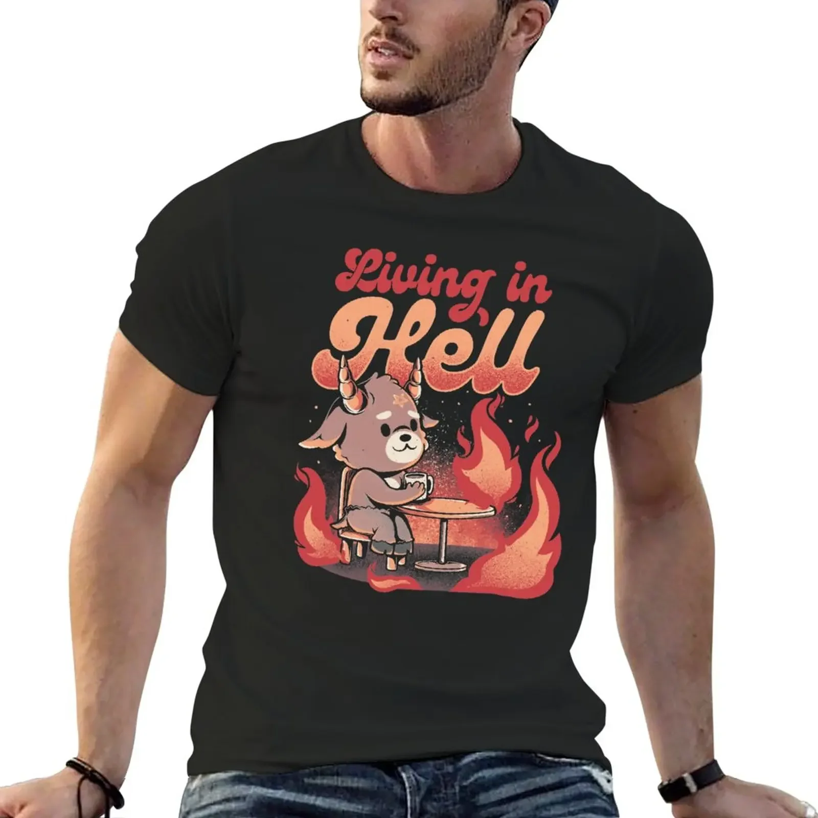 

Living In Hell - Creepy Cute Evil Baphomet Gift T-Shirt tops plus size tops summer clothes Short sleeve tee men